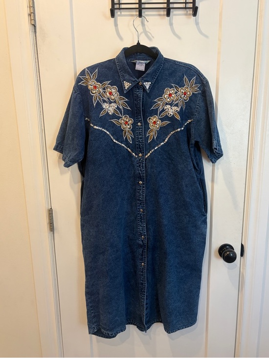 Dolly Parton Dresses & Skirts - Vintage Dolly Denim Dark Blue Embroidered Denim Midi Dress